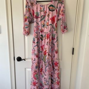 Banjanan Floral 3/4 Sleeve Maxi Dress in Pink Floral Medium